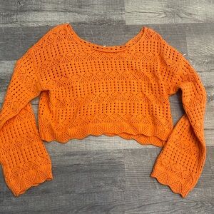 Baevety Orange Crochet Knit Long Sleeve Top • Size Large